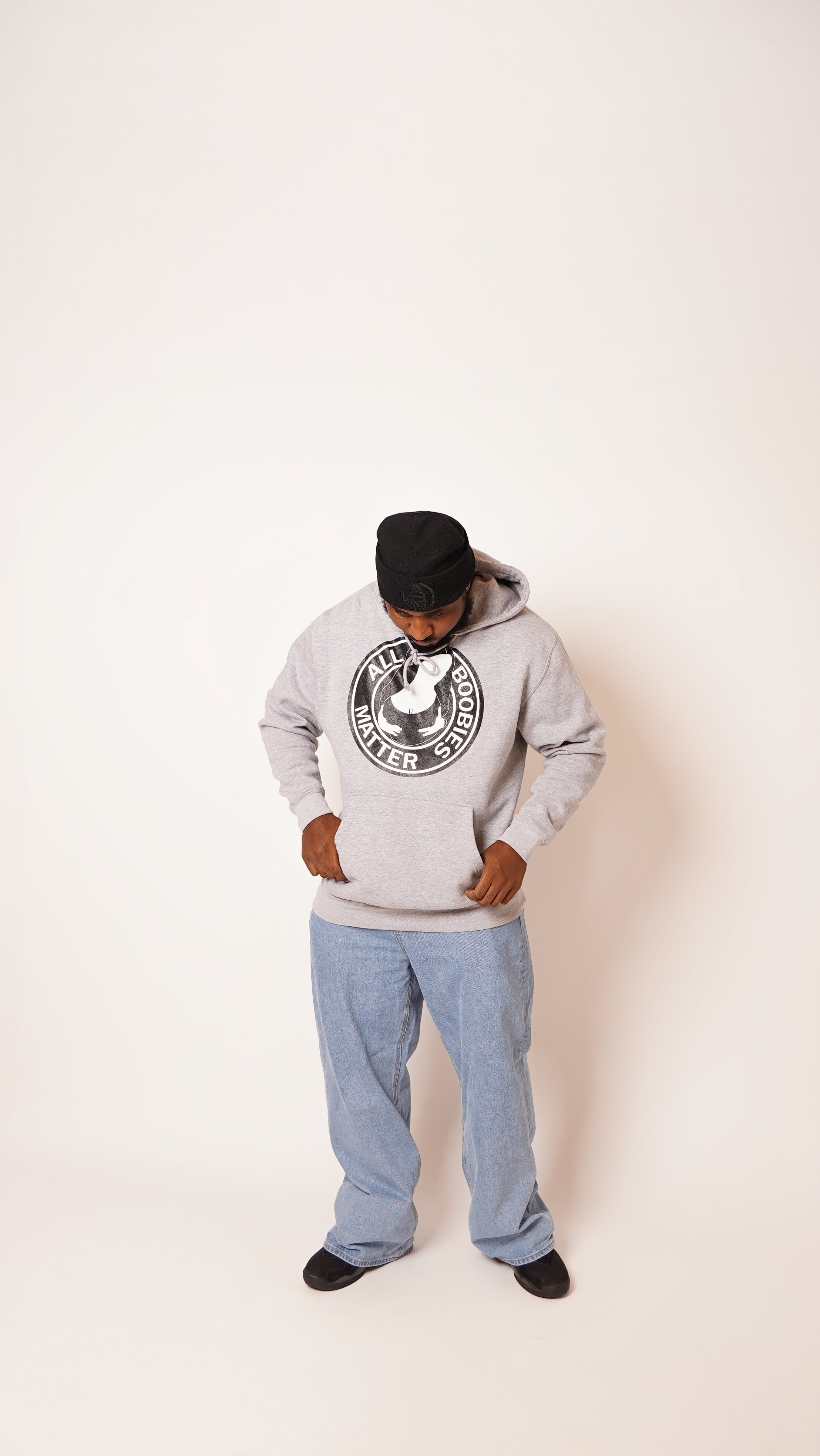 "All Boobies Matter Heavyweight Pullover Hoodie – Grey & Black