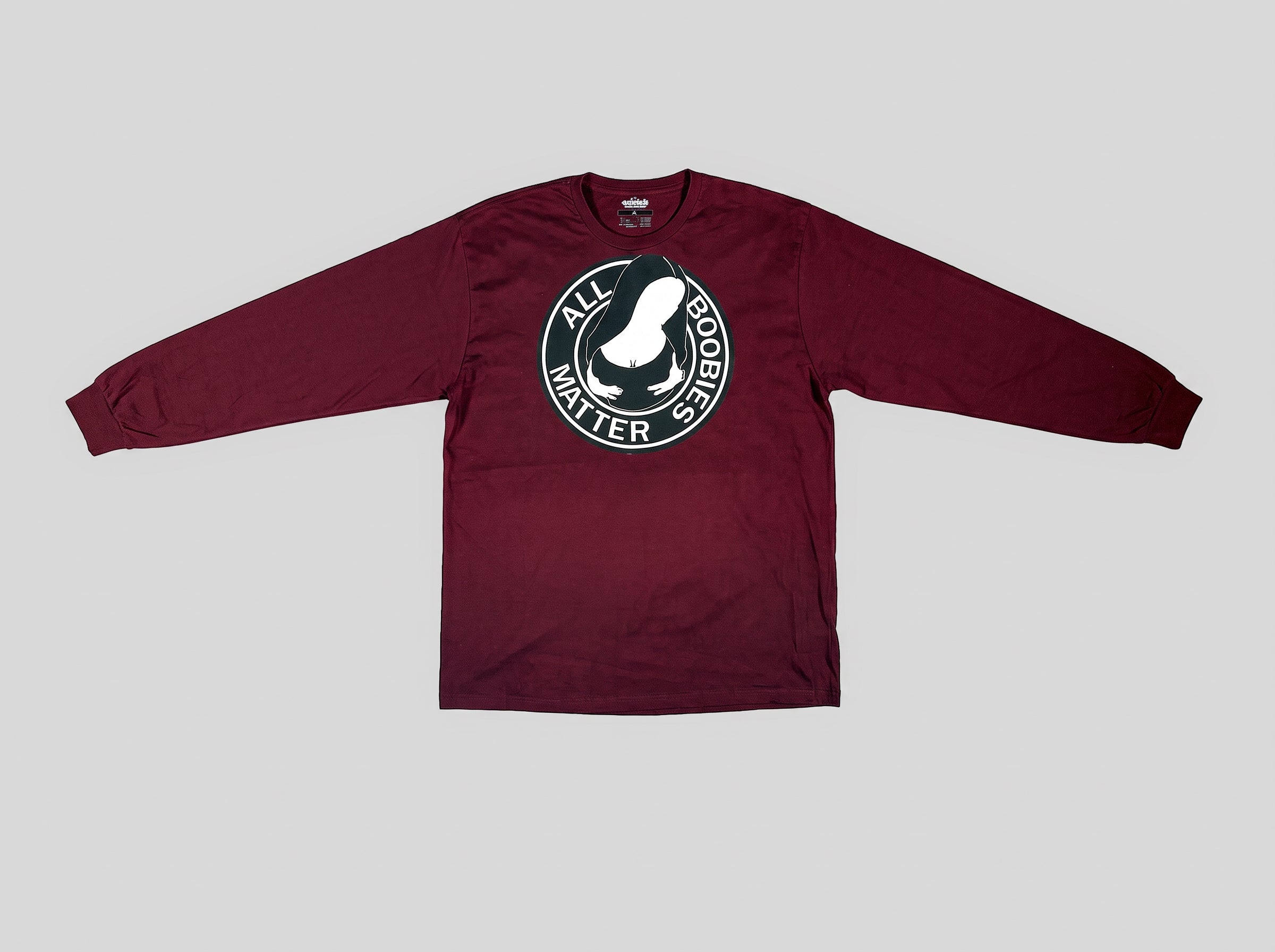 "All Boobies Matter Longsleeve T-Shirt- Maroon & Black