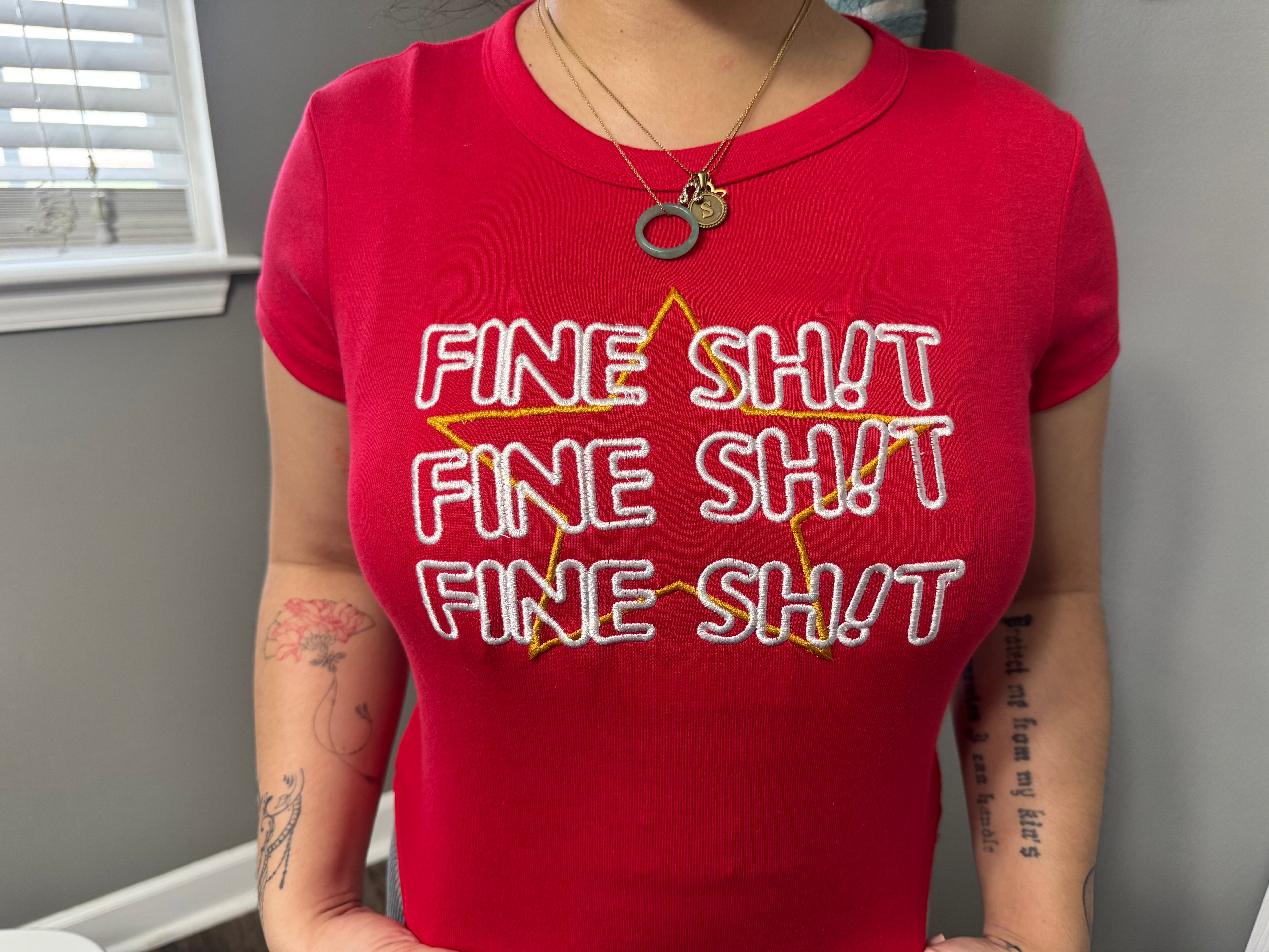 Fine Sh!t Star Women's Micro Rib Baby Tee – Trendy, Soft & Stylish Graphic T-Shirt"