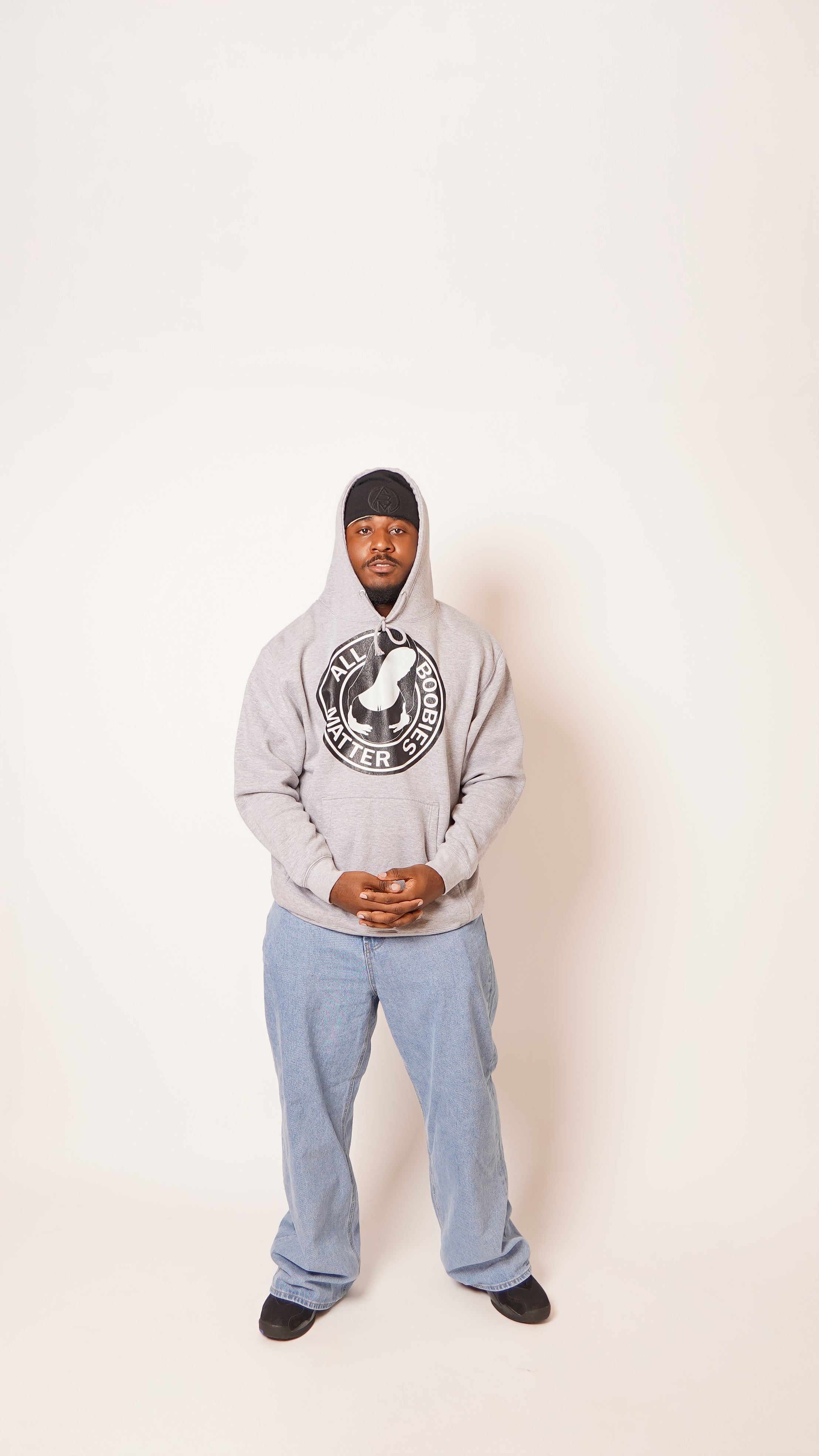 "All Boobies Matter Heavyweight Pullover Hoodie – Grey & Black