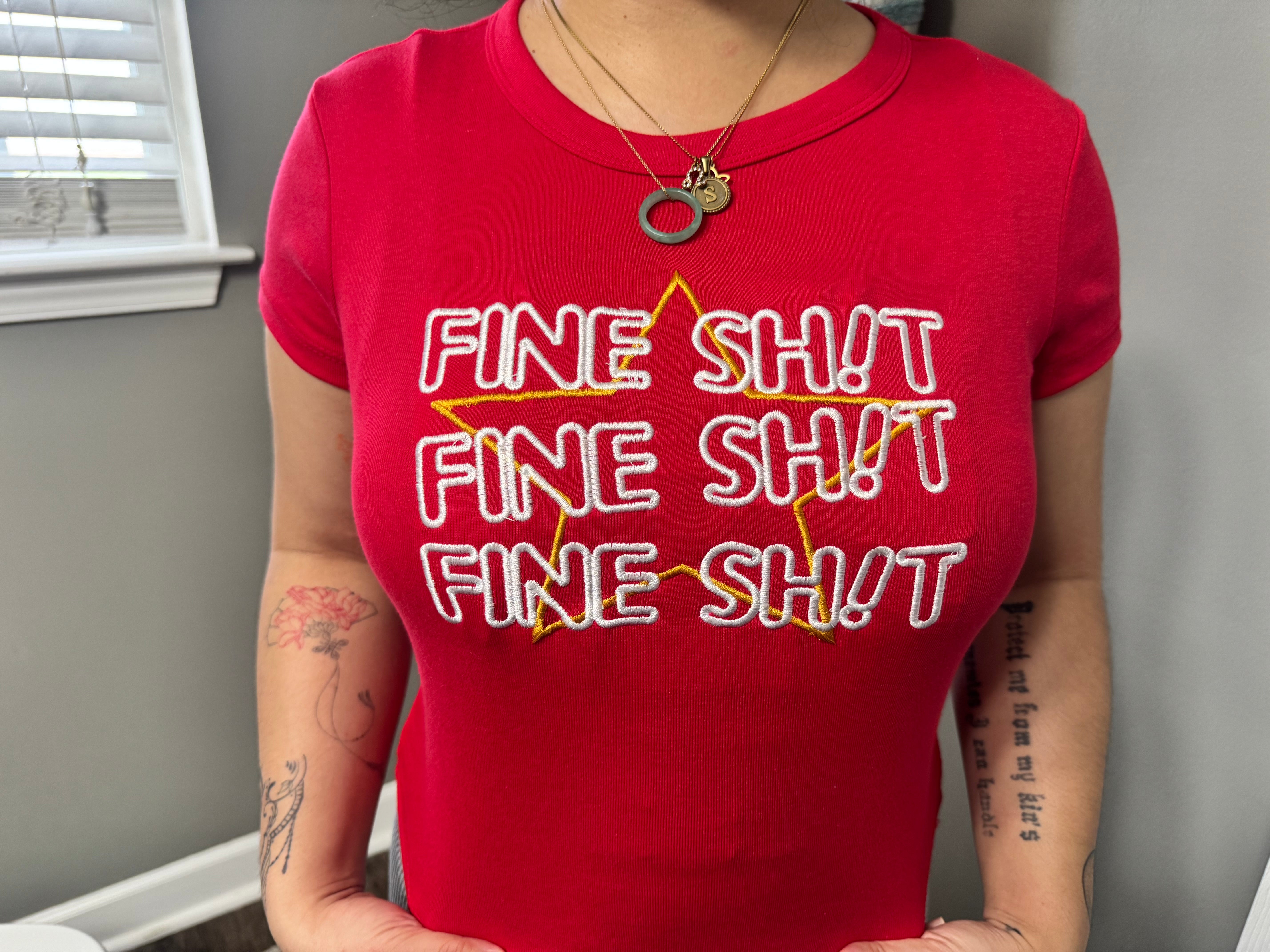 Fine Sh!t Star Women's Micro Rib Baby Tee – Trendy, Soft & Stylish Graphic T-Shirt"