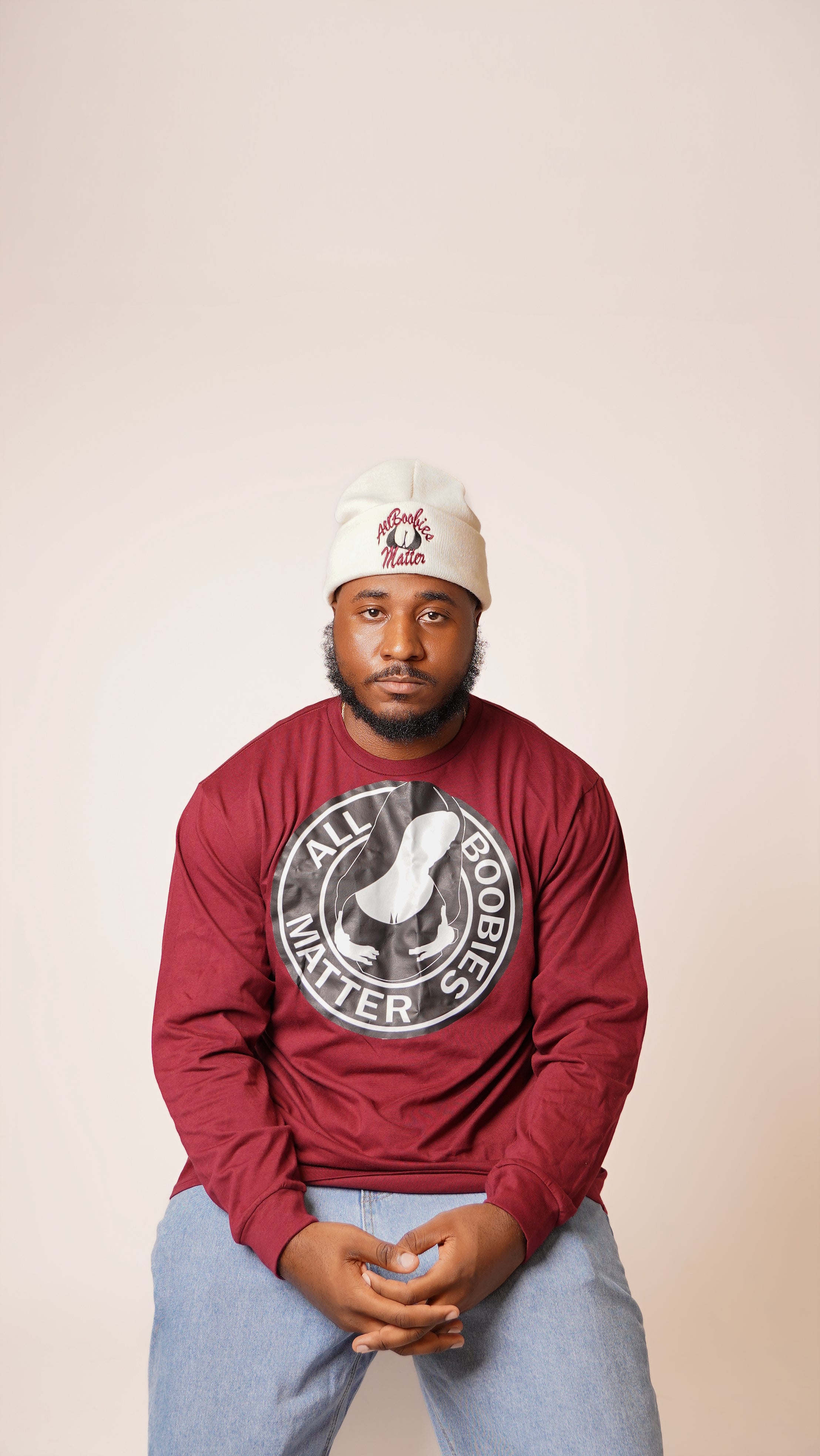 "All Boobies Matter Longsleeve T-Shirt- Maroon & Black