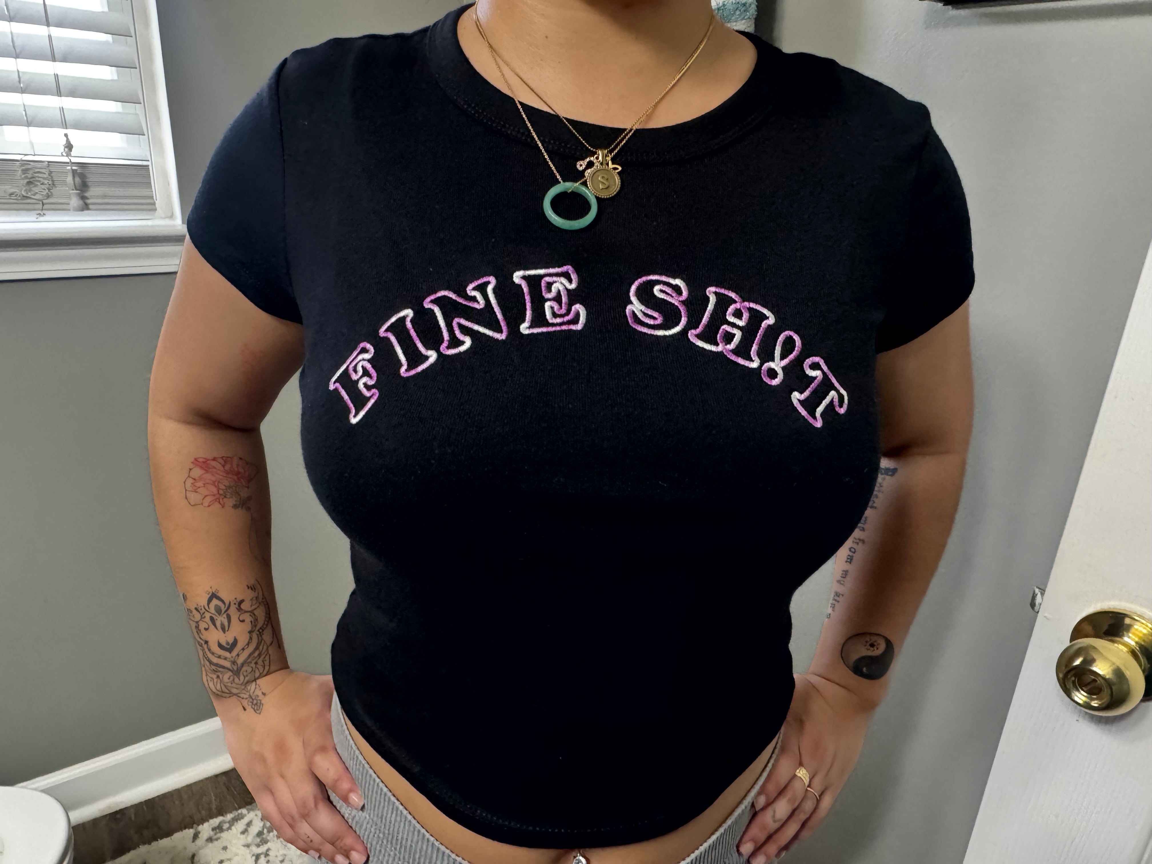 Fine Sh!t Black & Purple Women's Micro Rib Baby Tee – Stylish, Soft & Trendy