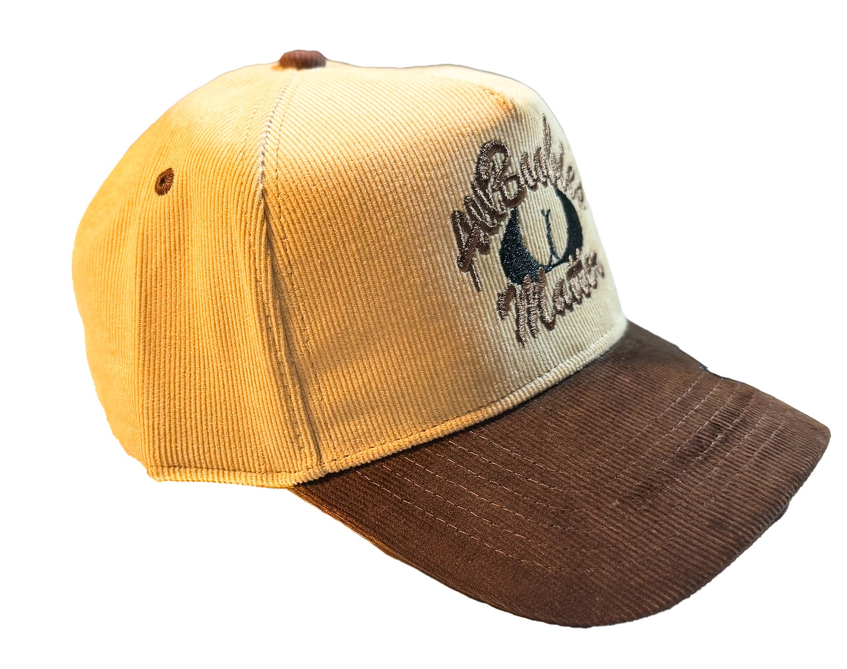 "All Boobies Matter Corduroy 5-Panel Hat – Brown & Cream K-Frame Cap"