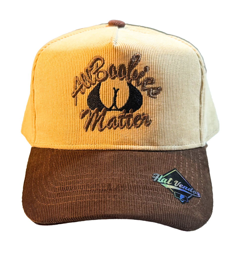 "All Boobies Matter Corduroy 5-Panel Hat – Brown & Cream K-Frame Cap"