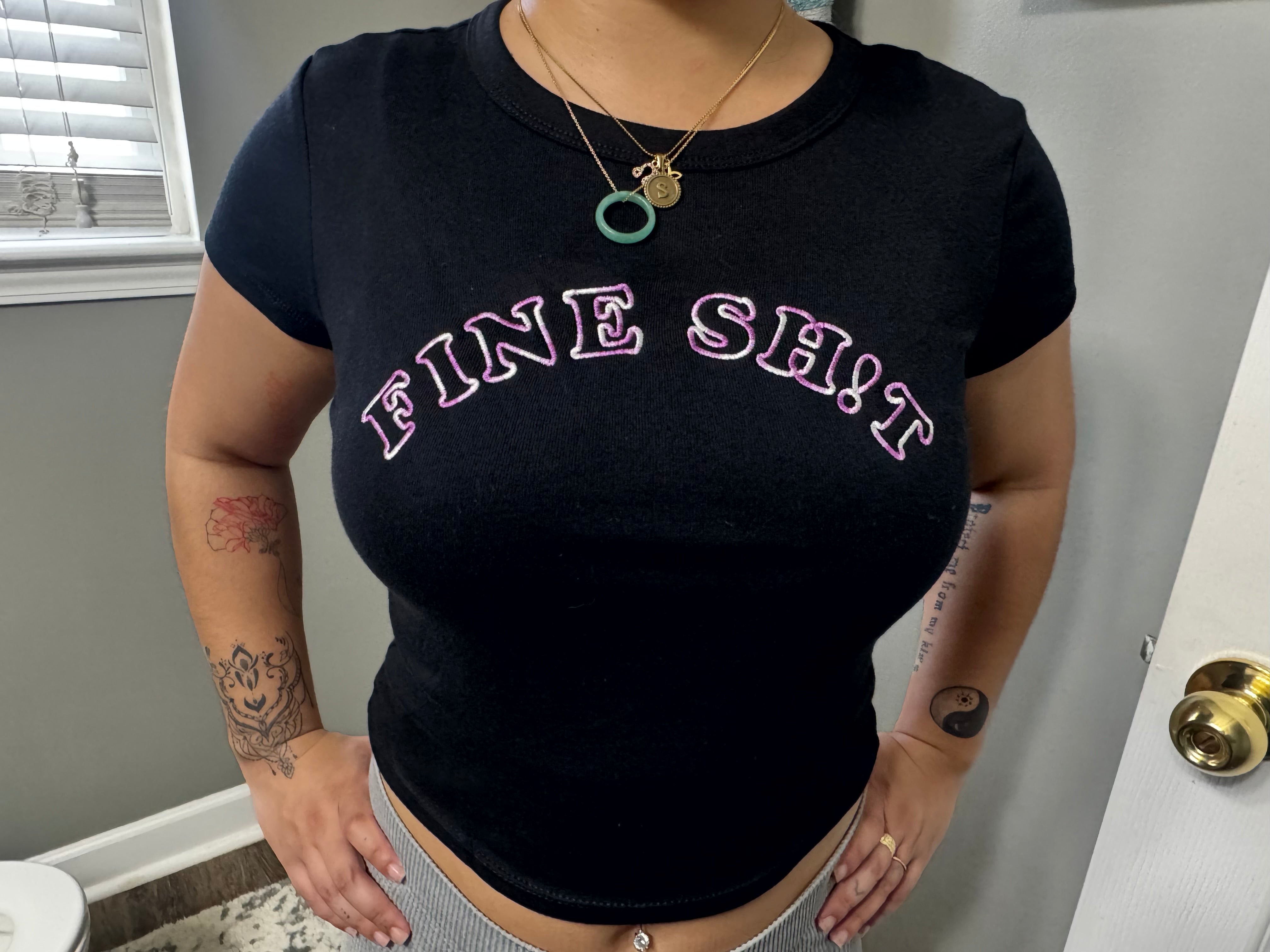 Fine Sh!t Black & Purple Women's Micro Rib Baby Tee – Stylish, Soft & Trendy