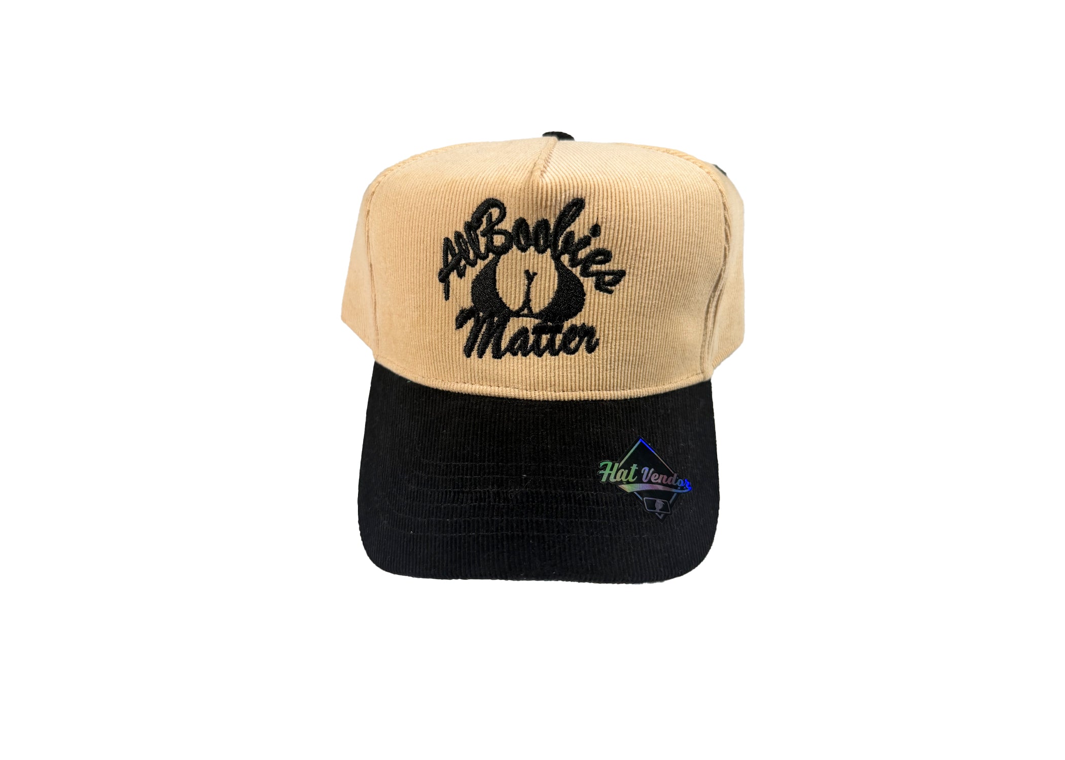 "All Boobies Matter Corduroy 5-Panel Hat – Black & Cream K-Frame Cap"