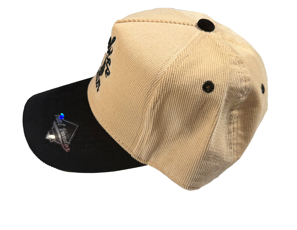 "All Boobies Matter Corduroy 5-Panel Hat – Black & Cream K-Frame Cap"