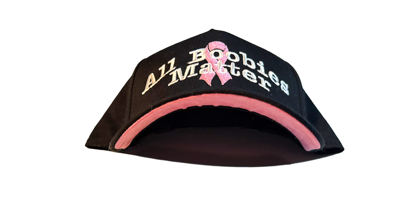 "All Boobies Matter 5-Panel Hat – Black with Pink Brim K-Frame Cap"