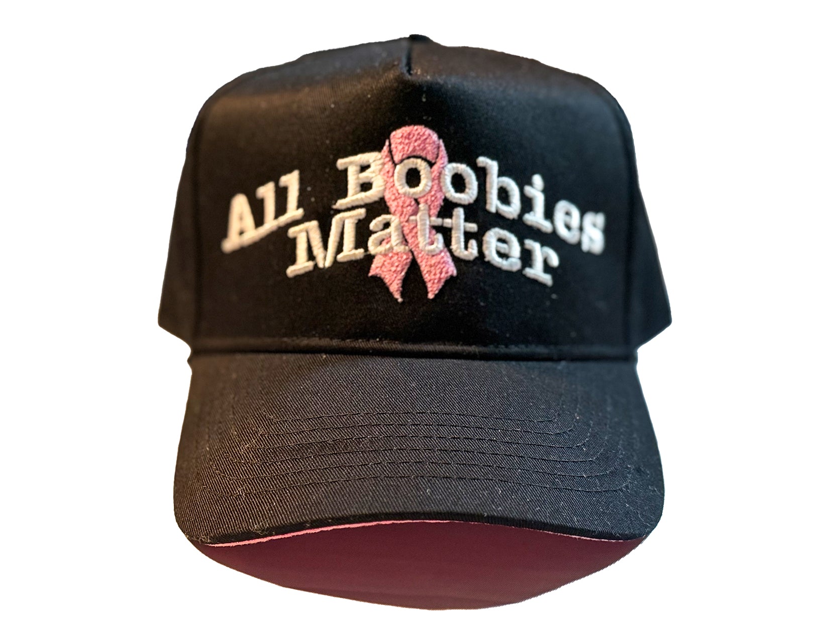 "All Boobies Matter 5-Panel Hat – Black with Pink Brim K-Frame Cap"