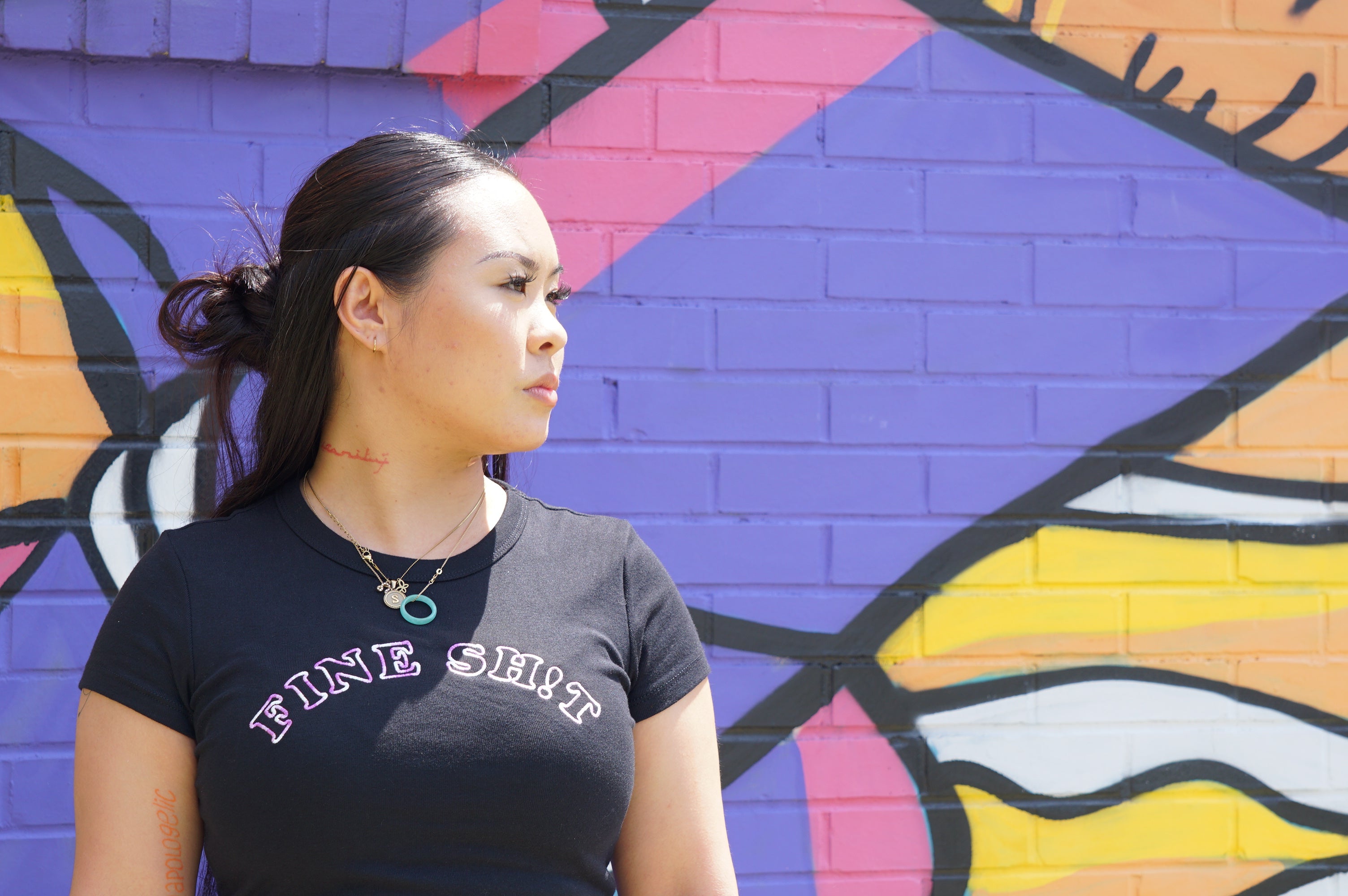 Fine Sh!t Black & Purple Women's Micro Rib Baby Tee – Stylish, Soft & Trendy