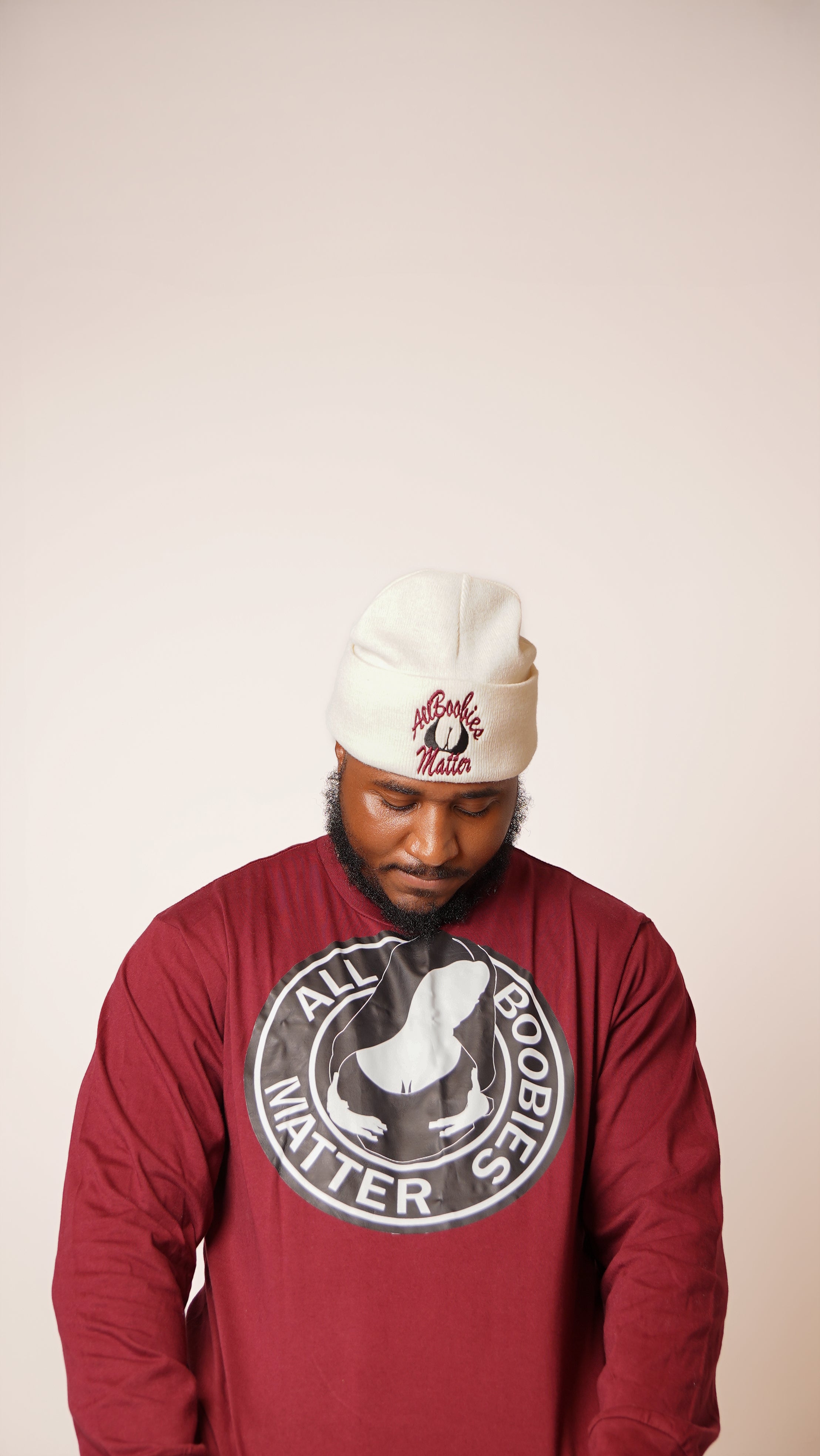 "All Boobies Matter Longsleeve T-Shirt- Maroon & Black
