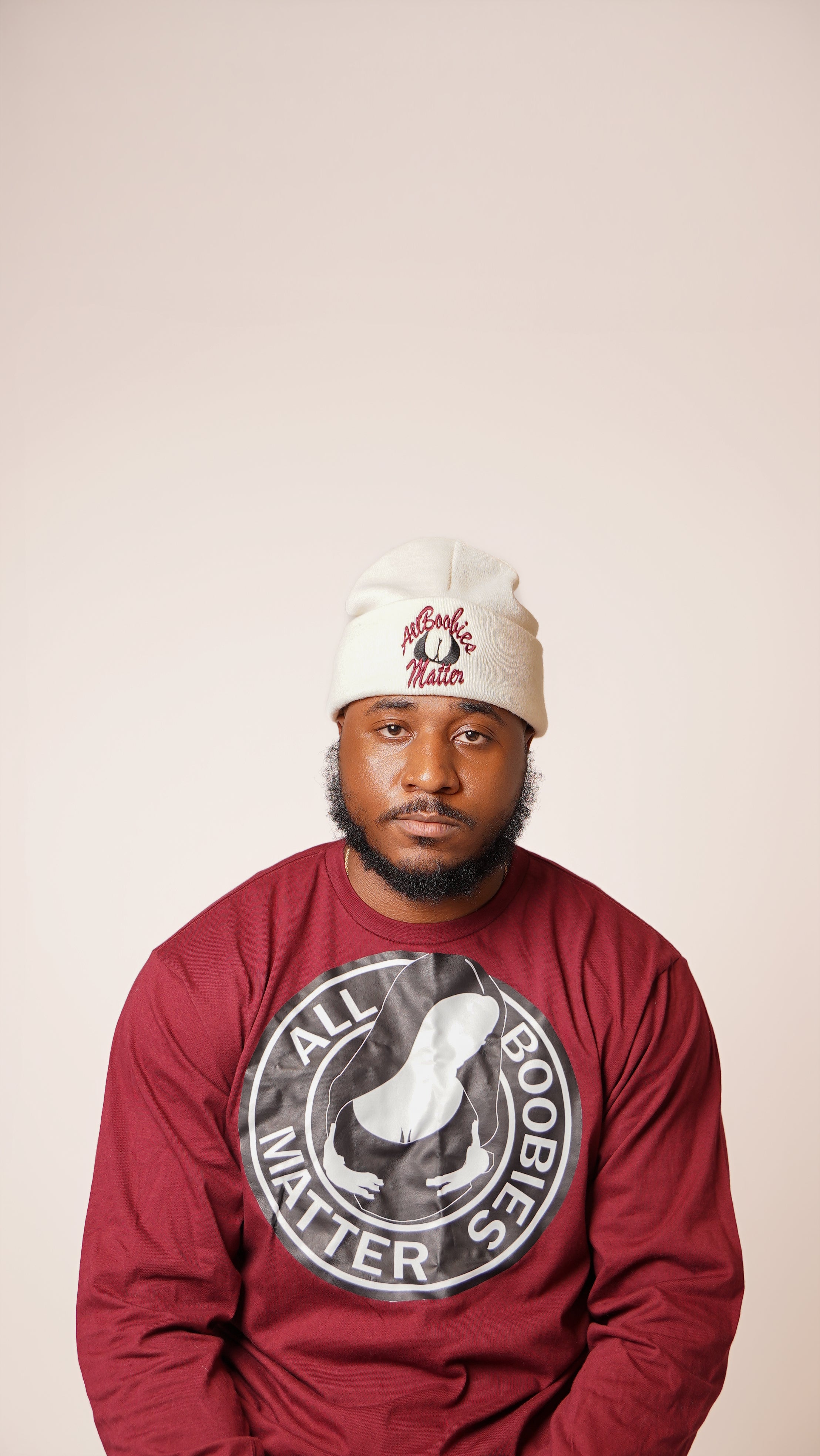 "All Boobies Matter Longsleeve T-Shirt- Maroon & Black