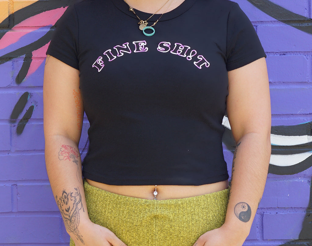 Fine Sh!t Black & Purple Women's Micro Rib Baby Tee – Stylish, Soft & Trendy